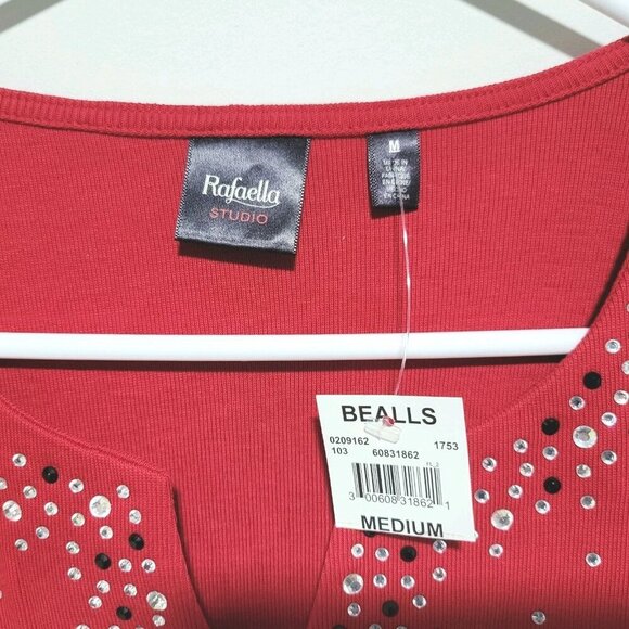 Rafaella Studio Sweater Medium NWT Womens Red Sequins Holiday 3/4 Sleeve - Picture 3 of 3